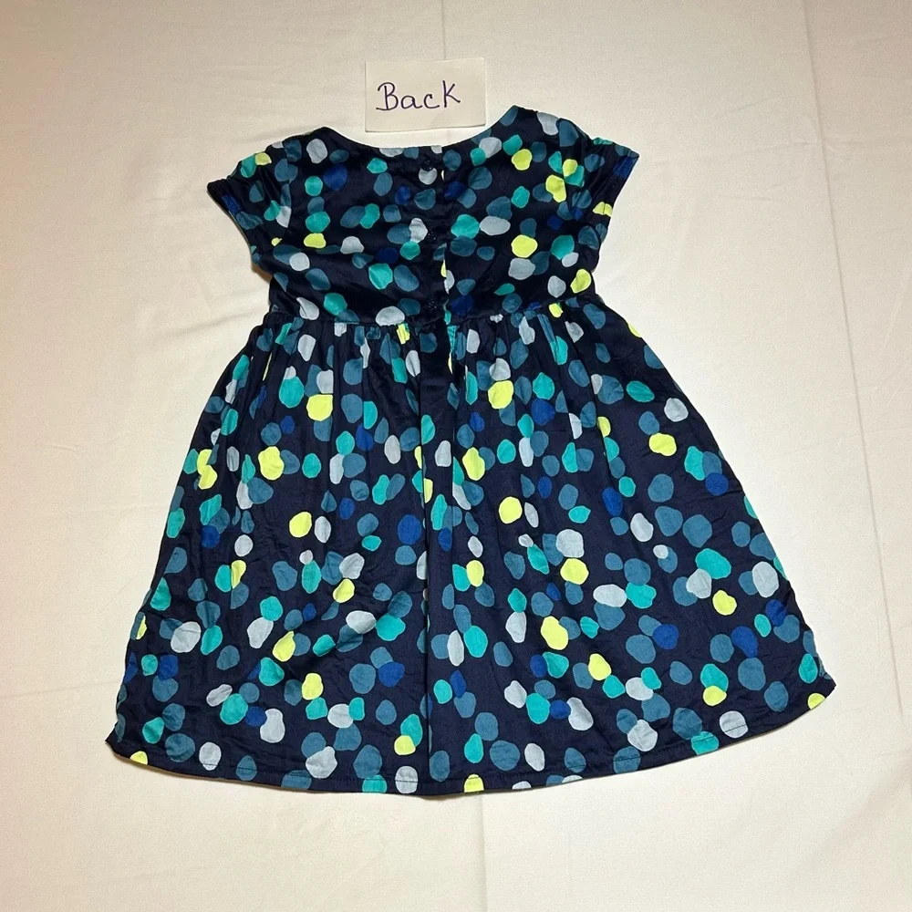 Gymboree Girls 2T Navy Blue Yellow Dot Short Sleeve Lined Cotton Dress